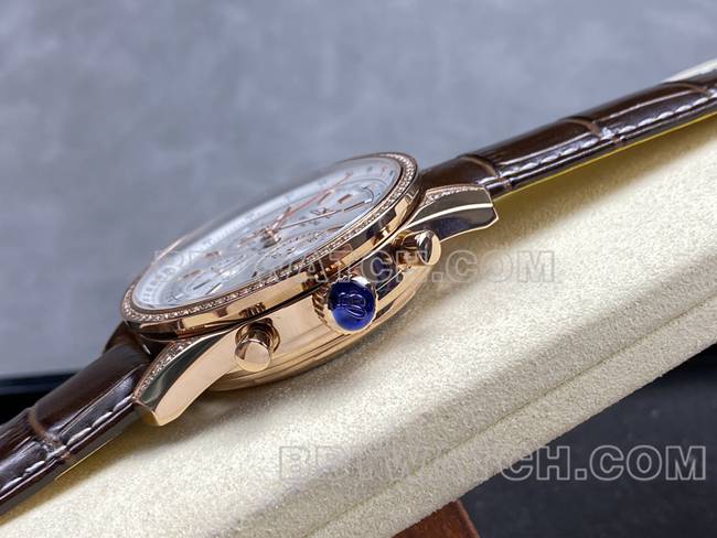 collectible watch BLS factory silver white dialBreitling aviation chronographrose gold diamond leather strap model side live photo