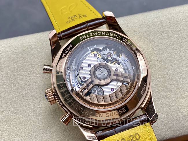 collectible watch BLS factory silver white dialBreitling aviation chronographrose gold diamond leather strap caseback live photo