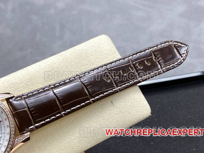 collectible watch BLS factory silver white dialBreitling aviation chronographrose gold diamond leather strap model braceletlive photos