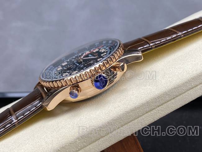1:1replica watch BLS factory green black dialBreitling aviation chronographrose goldleather strap style side live photo