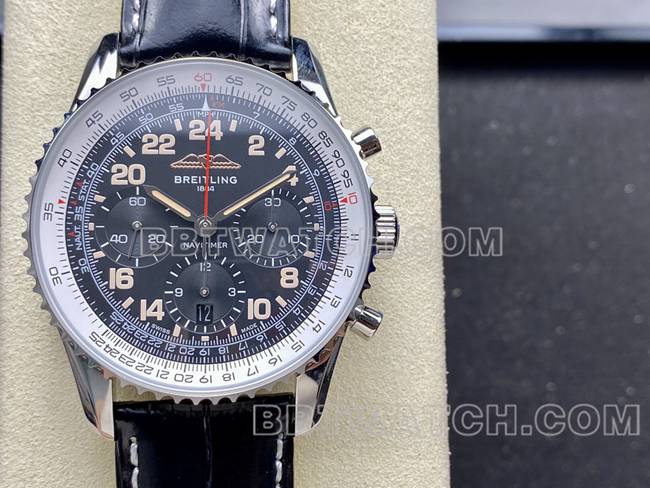 watch BLS factory black white dialBreitling aviation chronographleather strap model front live photo
