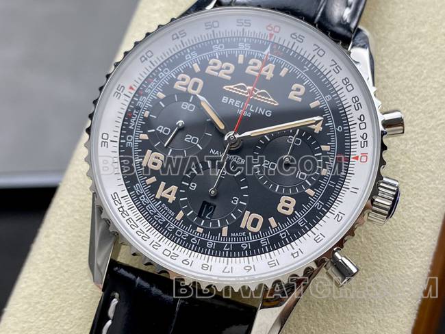 watch BLS factory black white dialBreitling aviation chronographleather strap model front live photo