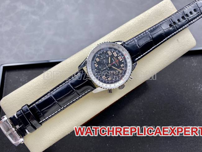 watch BLS factory black white dialBreitling aviation chronographleather strap model front live photo