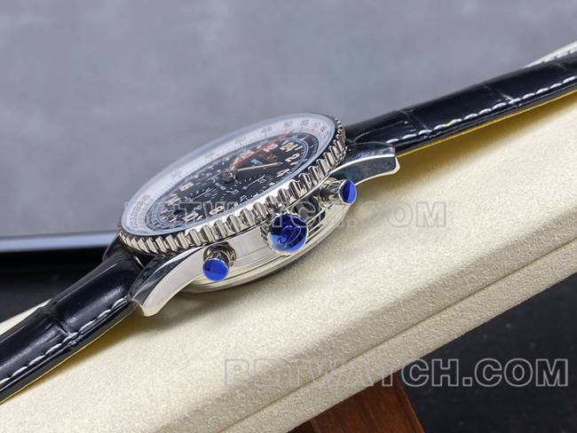 watch BLS factory black white dialBreitling aviation chronographleather strap model side live photo