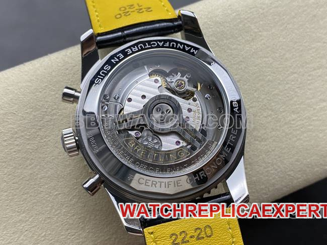 watch BLS factory black white dialBreitling aviation chronographleather strap caseback live photo
