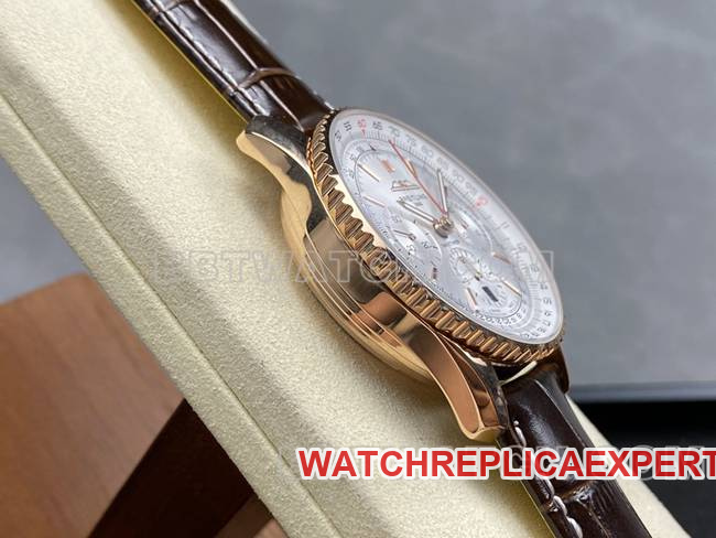 collectible watch BLS factory silver white dialBreitling aviation chronographrose goldleather strap model side live photo