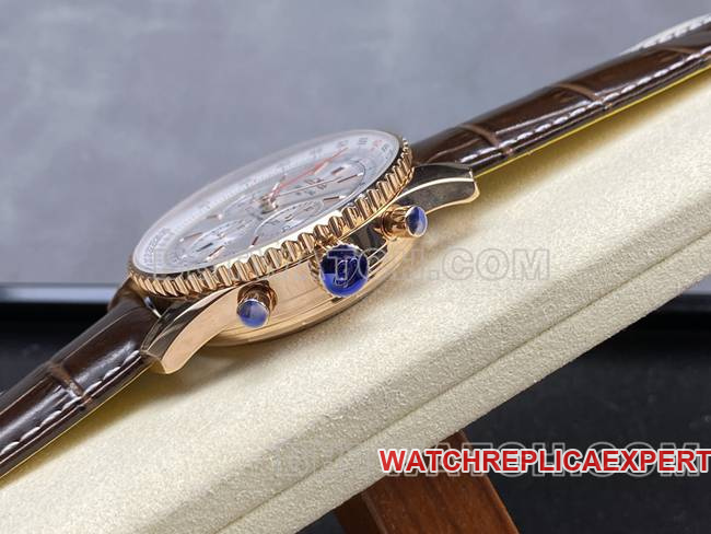 collectible watch BLS factory silver white dialBreitling aviation chronographrose goldleather strap model side live photo