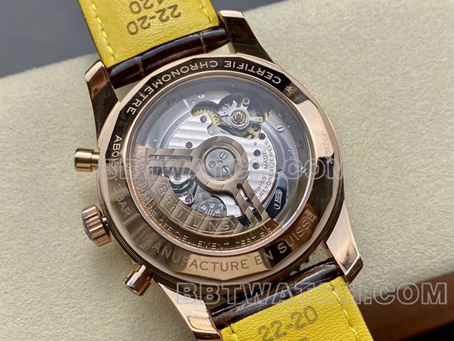 collectible watch BLS factory silver white dialBreitling aviation chronographrose goldleather strap caseback live photo