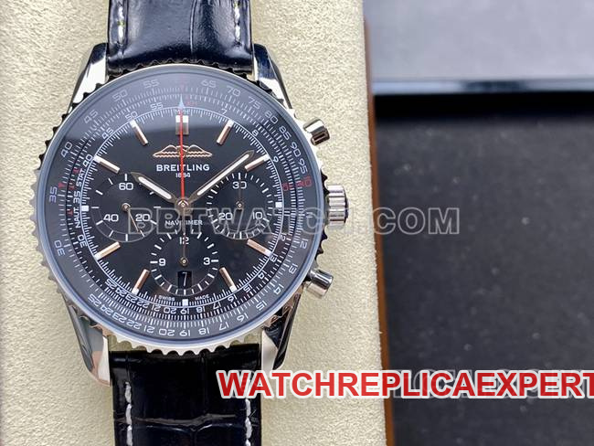 top-tier watch BLS factory aviation chronographBreitlingblack dialleather strap model front live photo