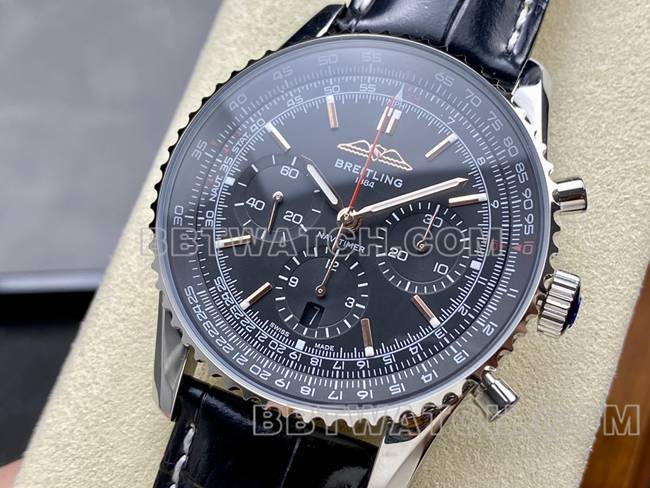 top-tier watch BLS factory aviation chronographBreitlingblack dialleather strap model front live photo