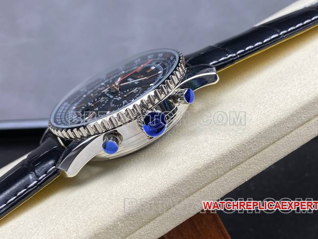 top-tier watch BLS factory aviation chronographBreitlingblack dialleather strap model side live photo