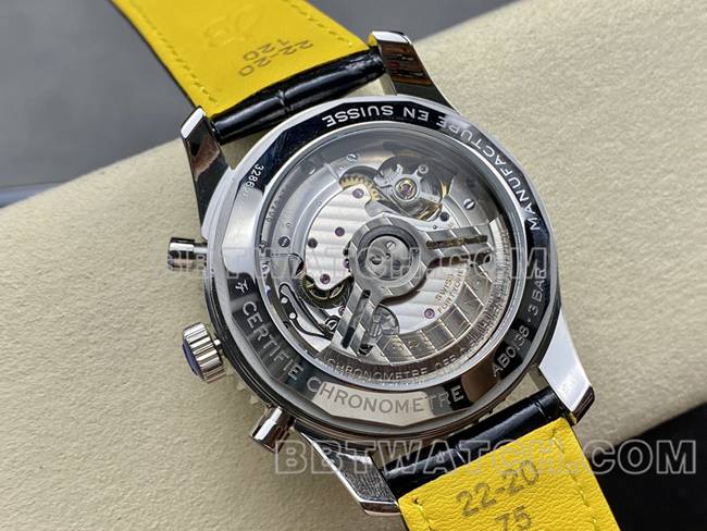 top-tier watch BLS factory aviation chronographBreitlingblack dialleather strap model caseback live photo