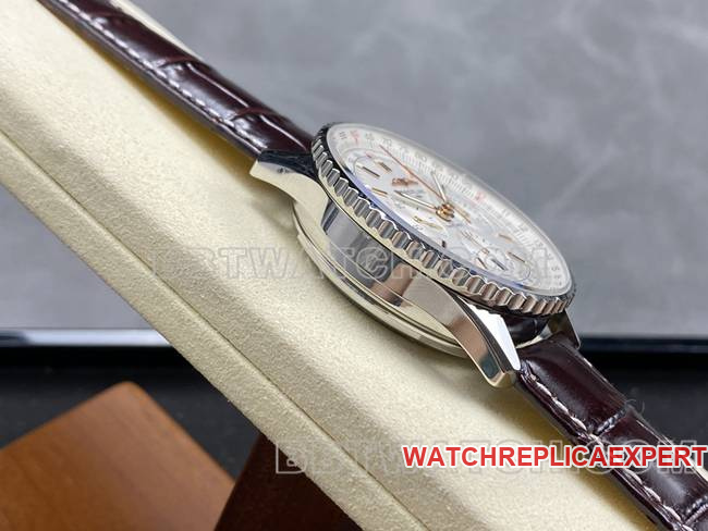 1:1replica watch BLS factory aviation chronographBreitling silver white dial brown leather strap model side live photo