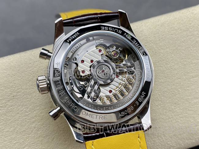 1:1replica watch BLS factory aviation chronographBreitling silver white dial brown leather strap caseback live photo