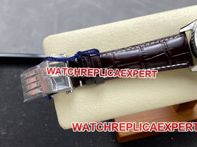 1:1replica watch BLS factory aviation chronographBreitling silver white dial brown leather strap model clasplive photos