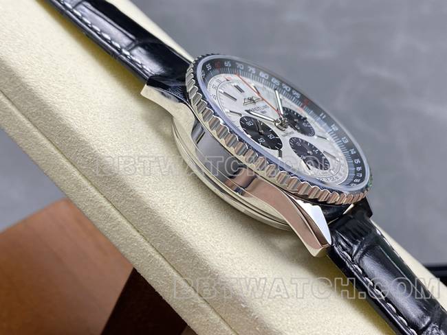 watch BLS factory aviation chronographBreitling silver gray plate brown leather strap model side live photo
