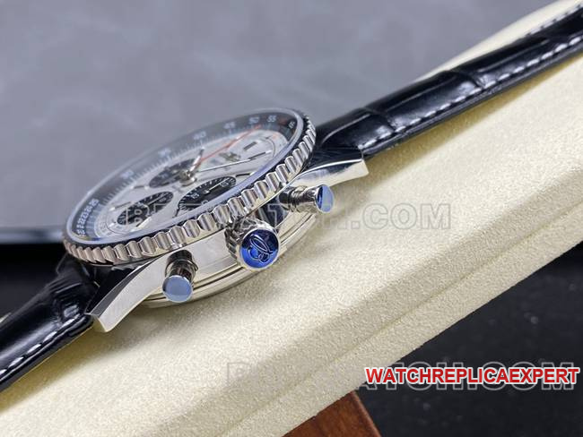watch BLS factory aviation chronographBreitling silver gray plate brown leather strap model side live photo