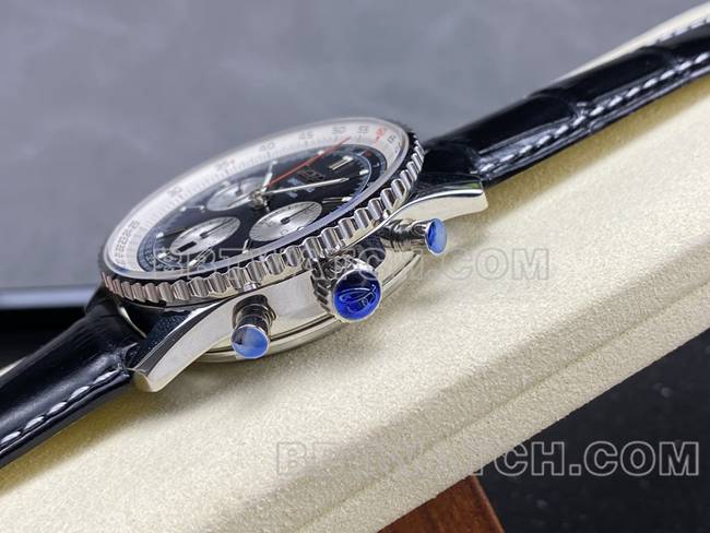 collectible watch BLS factory aviation chronographBreitling black white dial black leather strap model side live photo