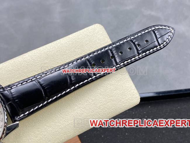 collectible watch BLS factory aviation chronographBreitling black white dial black leather strap model braceletlive photos