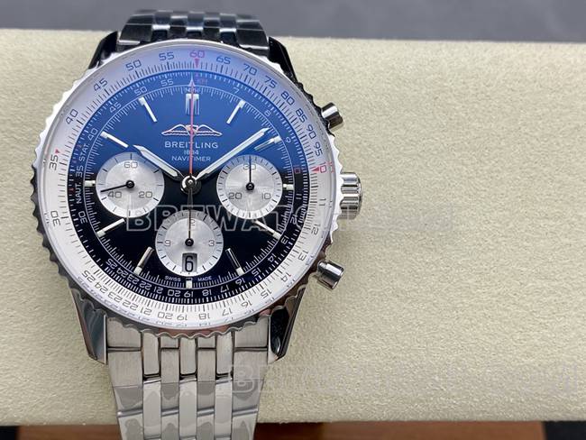 top-tier watch BreitlingBLS factory aviation chronographblack dialsteel bracelet front live photo