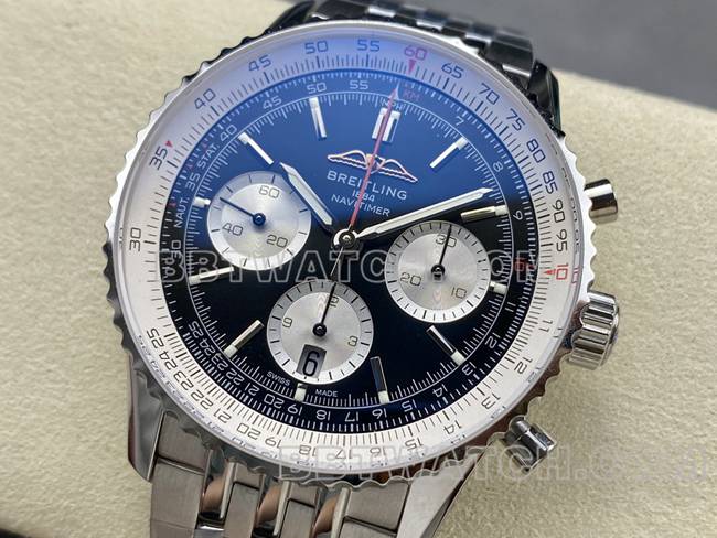 top-tier watch BreitlingBLS factory aviation chronographblack dialsteel bracelet front live photo