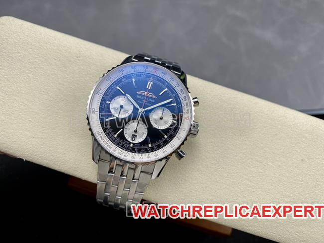 top-tier watch BreitlingBLS factory aviation chronographblack dialsteel bracelet front live photo