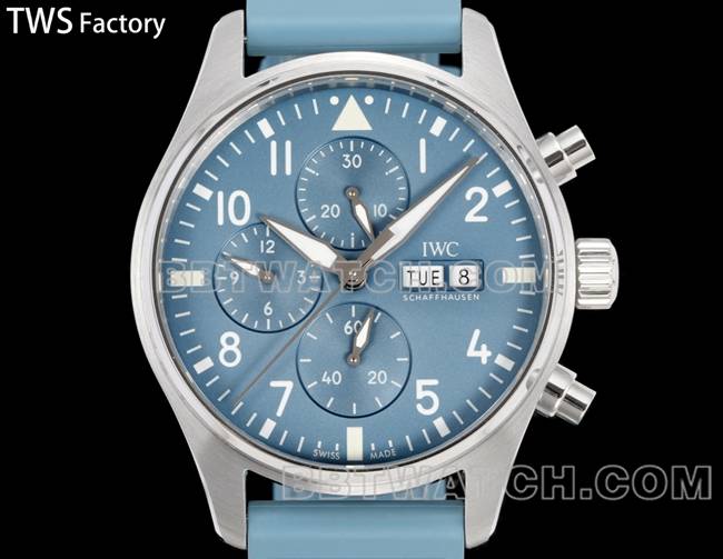 collectible watch pilot TWS factory IWC light blue dial rubber model front live photo