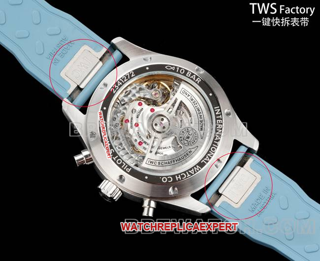 collectible watch pilot TWS factory IWC light blue dial rubber model caseback live photo