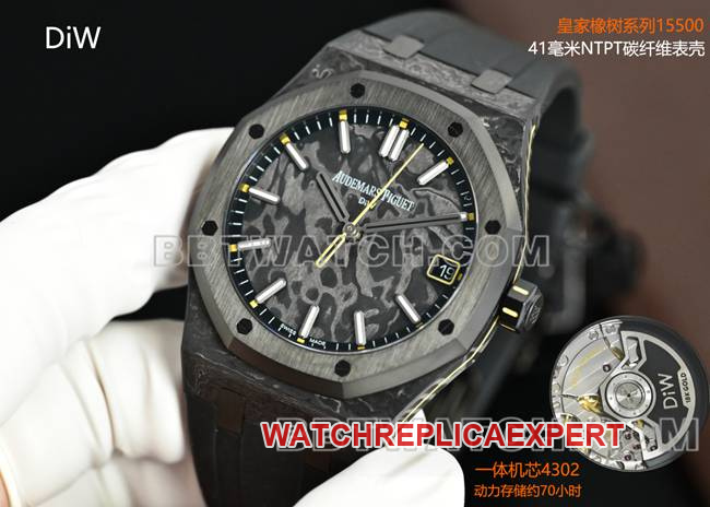 1:1replica watch Royal OakDiW factory Audemars Piguet carbon fiber yellow needle 15500front live photo