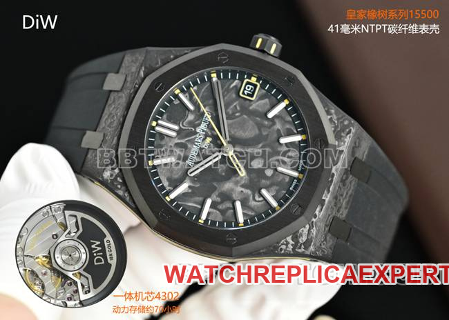 1:1replica watch Royal OakDiW factory Audemars Piguet carbon fiber yellow needle 15500front live photo