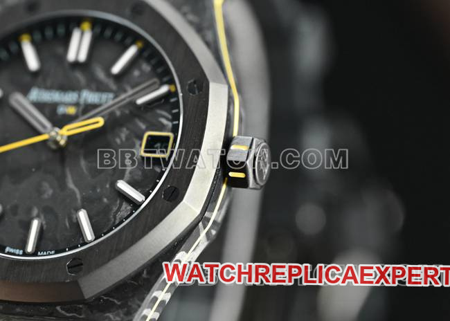 1:1replica watch Royal OakDiW factory Audemars Piguet carbon fiber yellow needle 15500front live photo