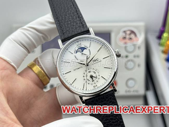 collectible watch Portofino GR factory IWC white dial black leather strap model front live photo