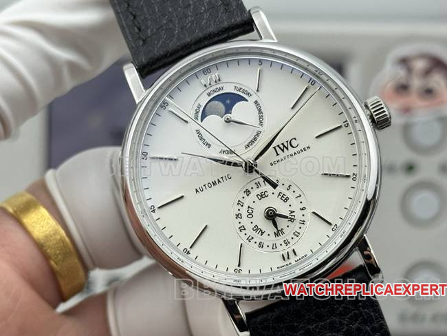 collectible watch Portofino GR factory IWC white dial black leather strap model front live photo