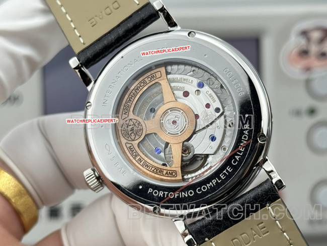 collectible watch Portofino GR factory IWC white dial black leather strap caseback live photo