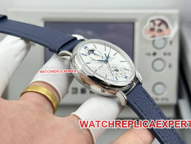 watch Portofino GR factory IWC white dial blue needle blue leather strap model side live photo