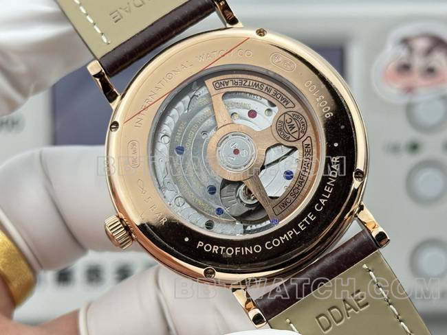 collectible watch Portofino GR factory IWCrose goldwhite dial brown leather strap caseback live photo