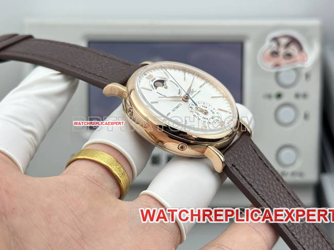 collectible watch Portofino GR factory IWCrose goldwhite dial brown leather strap model side live photo