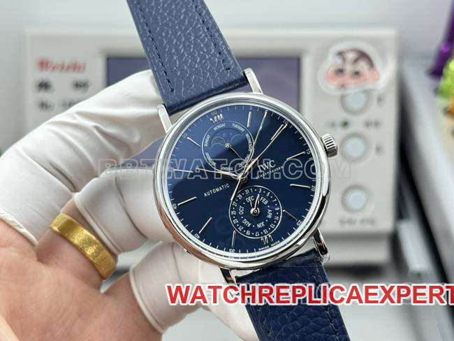 top-tier watch Portofino GR factory IWC blue dial blue leather strap model front live photo