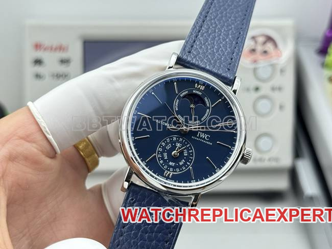 top-tier watch Portofino GR factory IWC blue dial blue leather strap model front live photo