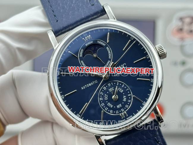 top-tier watch Portofino GR factory IWC blue dial blue leather strap model front live photo