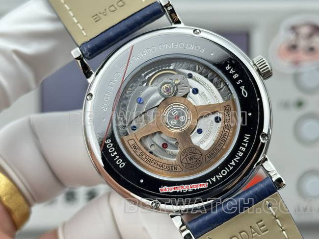top-tier watch Portofino GR factory IWC blue dial blue leather strap caseback live photo