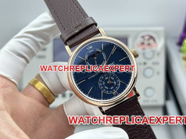 collectible watch GR factory IWC Portofino rose goldblue dialleather strap model front live photo