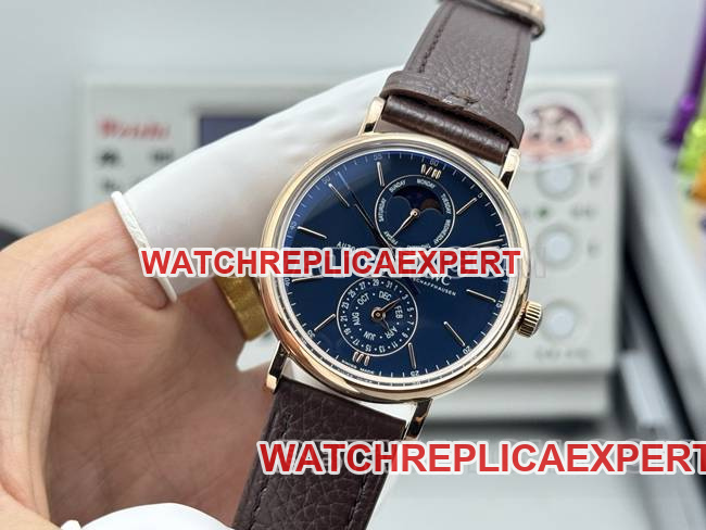 collectible watch GR factory IWC Portofino rose goldblue dialleather strap model front live photo