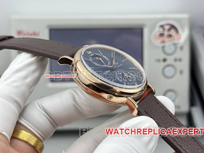 collectible watch GR factory IWC Portofino rose goldblue dialleather strap model side live photo
