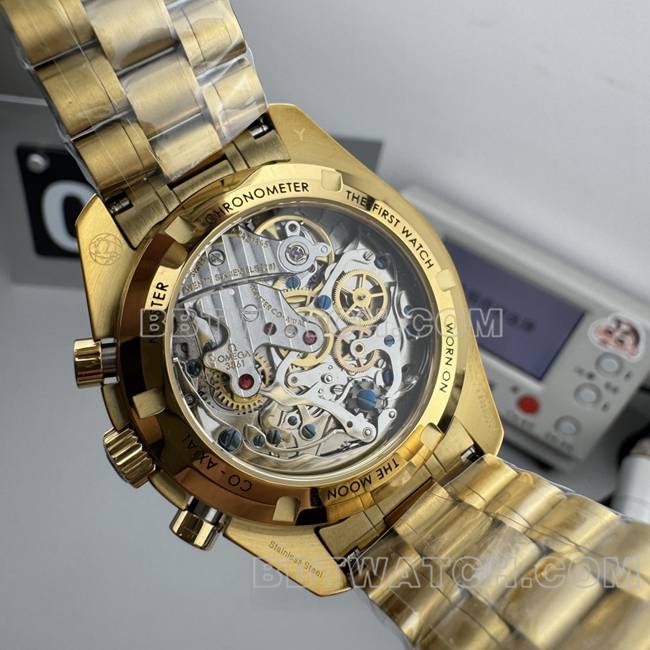 collectible watch Speedmaster N1 factory Omega gold plate yellow goldsteel bracelet caseback live photo