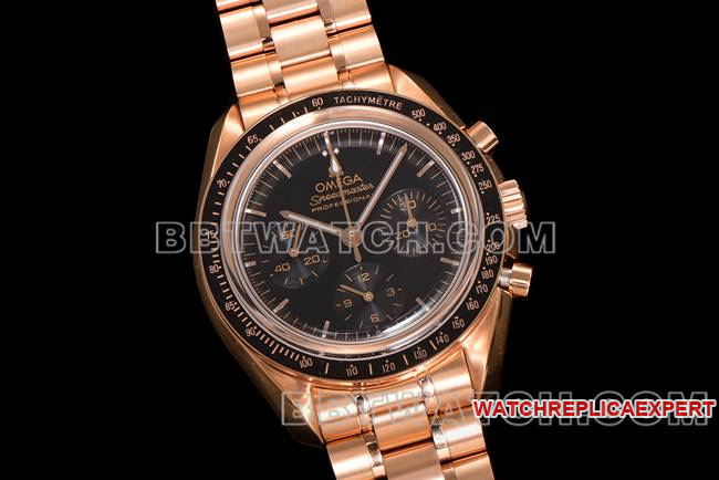 top-tier watch Speedmaster N1 factory Omegablack dialrose goldsteel bracelet model front live photo