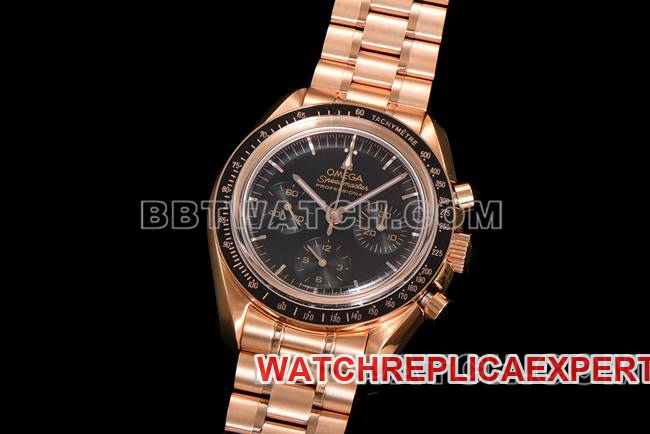 top-tier watch Speedmaster N1 factory Omegablack dialrose goldsteel bracelet model front live photo