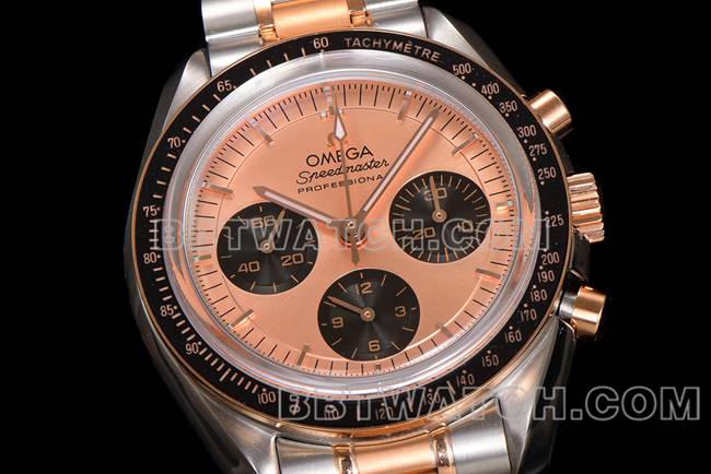 collectible watch Speedmaster N1 factory Omegarose gold interplate gold steel bracelet model front live photo