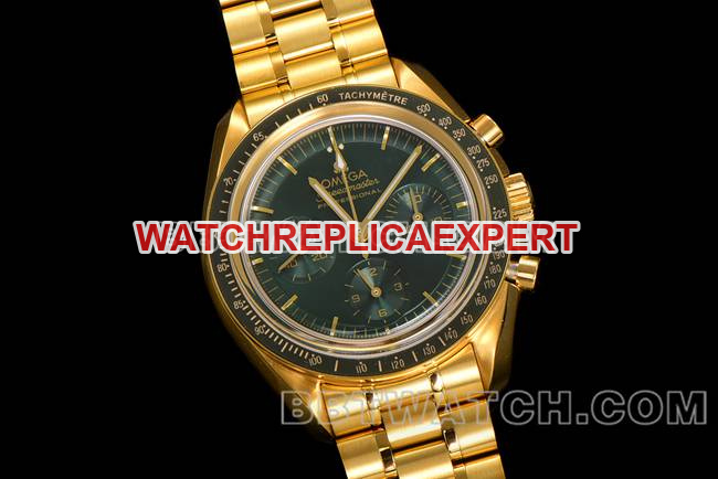1:1replica watch N1 factory Speedmaster Omegagreen dialyellow goldsteel bracelet model front live photo