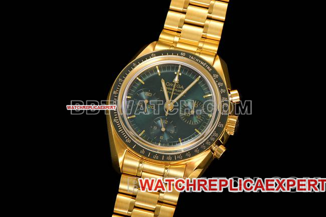 1:1replica watch N1 factory Speedmaster Omegagreen dialyellow goldsteel bracelet model front live photo